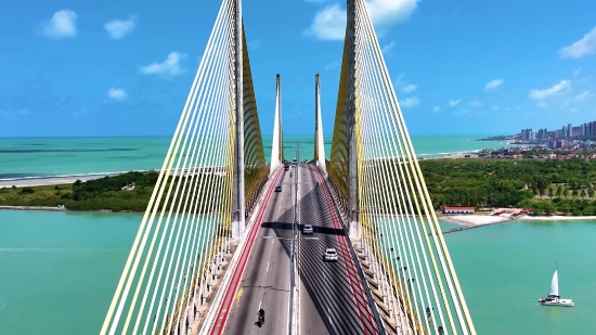 Shutterstock Drone Footage, Bridge, Suspension Bridge, Structure, City, Architecture
